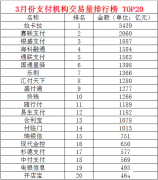 3月份各支付公司交易量排名公布，14家破千亿