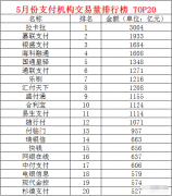 【重要】第三方支付机构一至五月份交易量排行