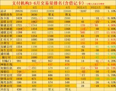 支付机构6月份交易量最新排名出炉 盛付通、快钱