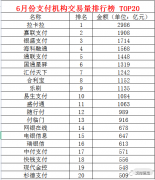 第三方支付机构六月份交易量排行榜出炉!